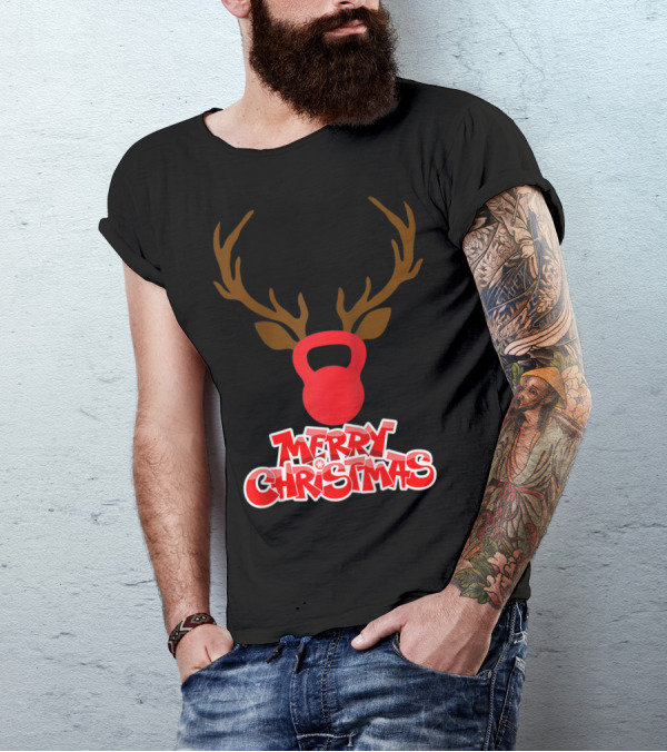 Merry Christmas Antlers Kettlebell T-Shirt