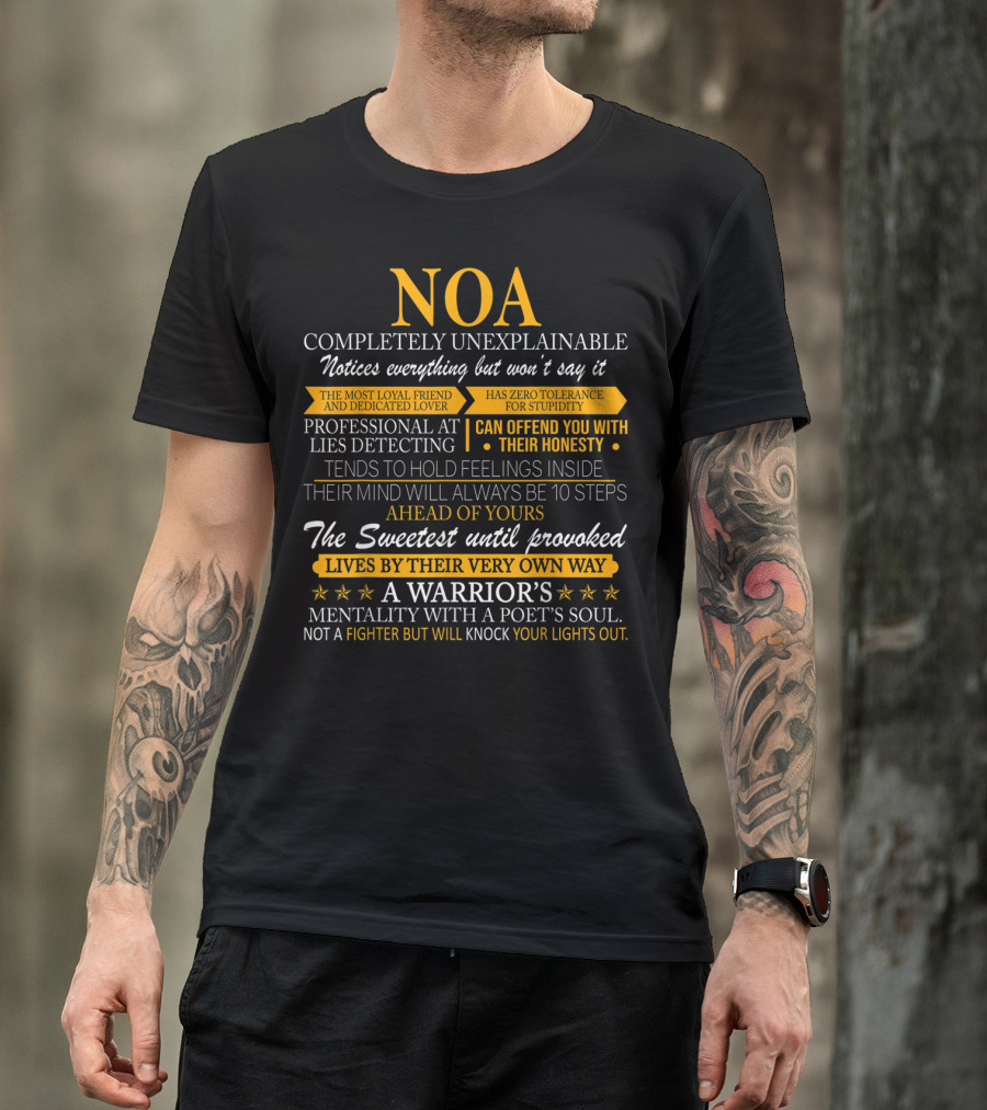 Noa Completely Unexplainable Notices Everything Loyal Friend Zero Tolerance Honest Professional Lies Detective Sweetest Warrior's Mentality Poet's Soul T-Shirt