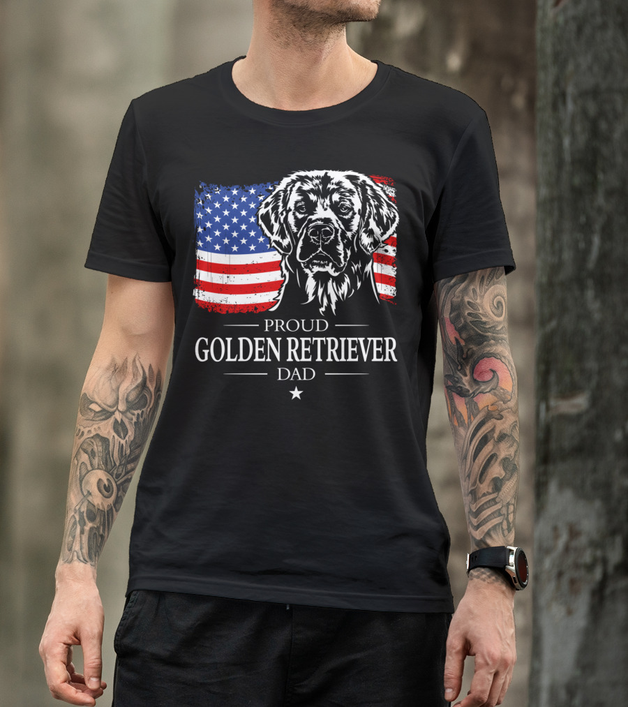 Proud Golden Retriever Dad American Flag Patriotic Canine T-Shirt