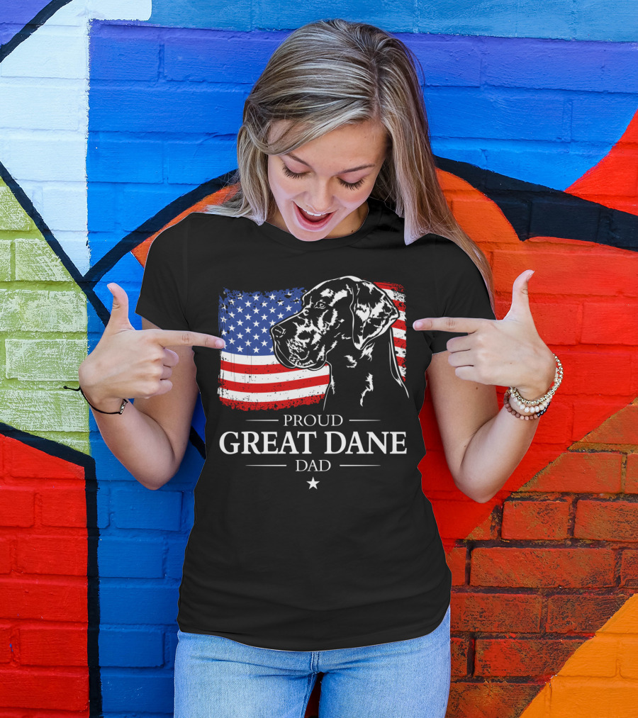 Proud Great Dane Dad American Flag Patriotic T-Shirt
