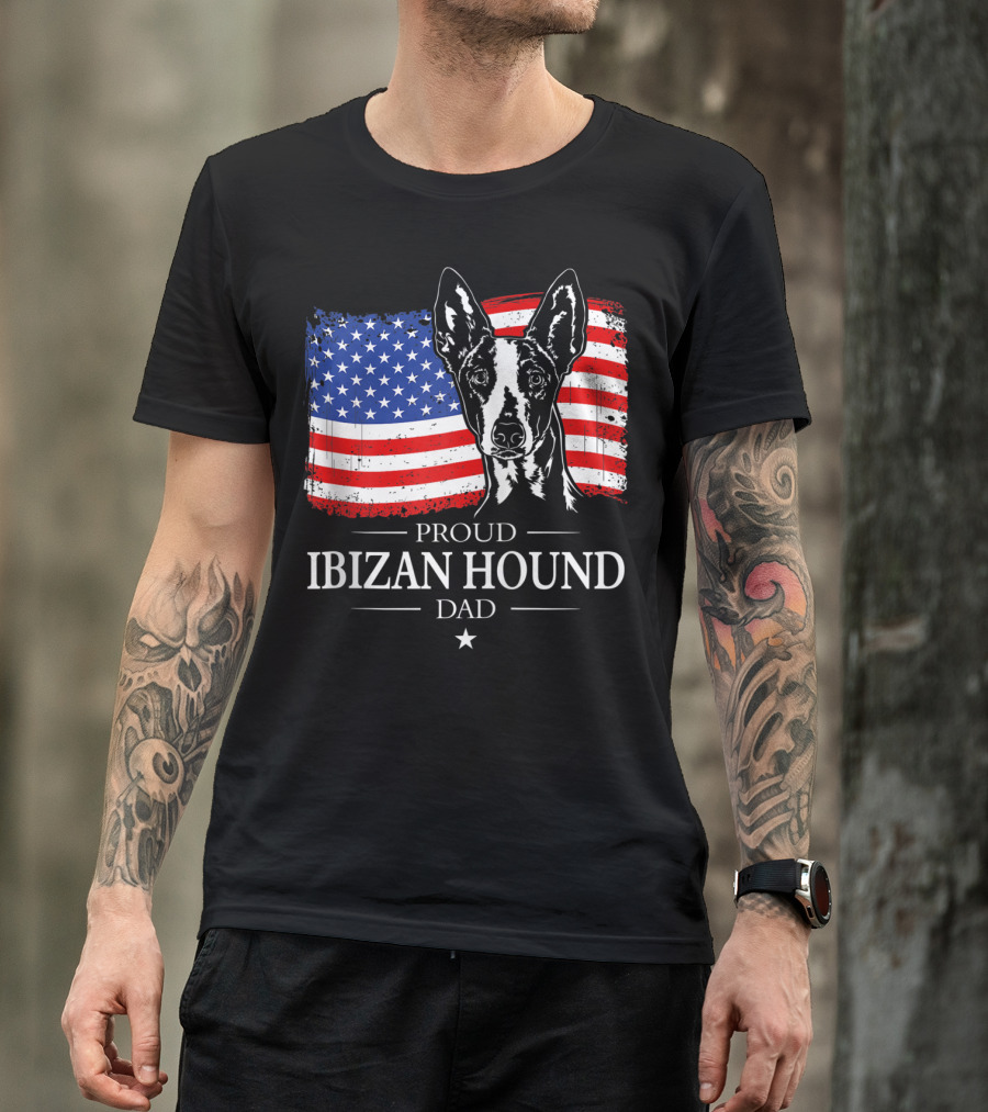 Proud Ibizan Hound Dad American Flag T-Shirt