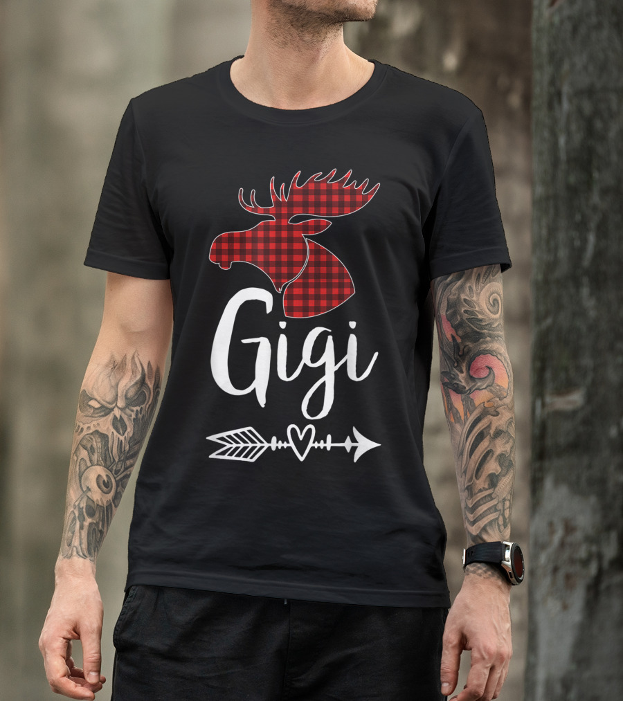 Gigi Red Plaid Moose Arrow Heart T-Shirt