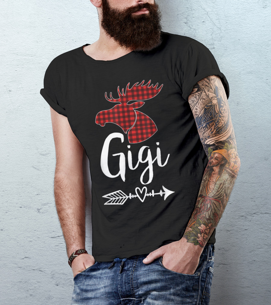 Gigi Red Plaid Moose Arrow Heart T-Shirt