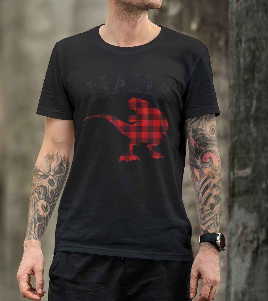 Mama Red Plaid Dinosaur T-Shirt