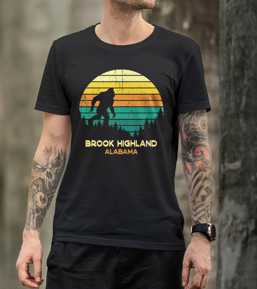 Brook Highland Alabama Retro Bigfoot Sunset T-Shirt