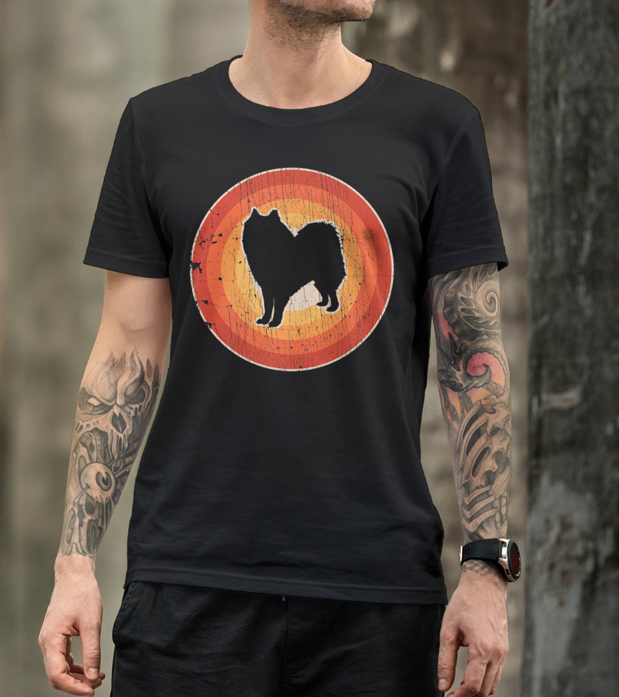 Samoyed Collie Silhouette Retro 60s 70s Style Vintage Circle T-Shirt