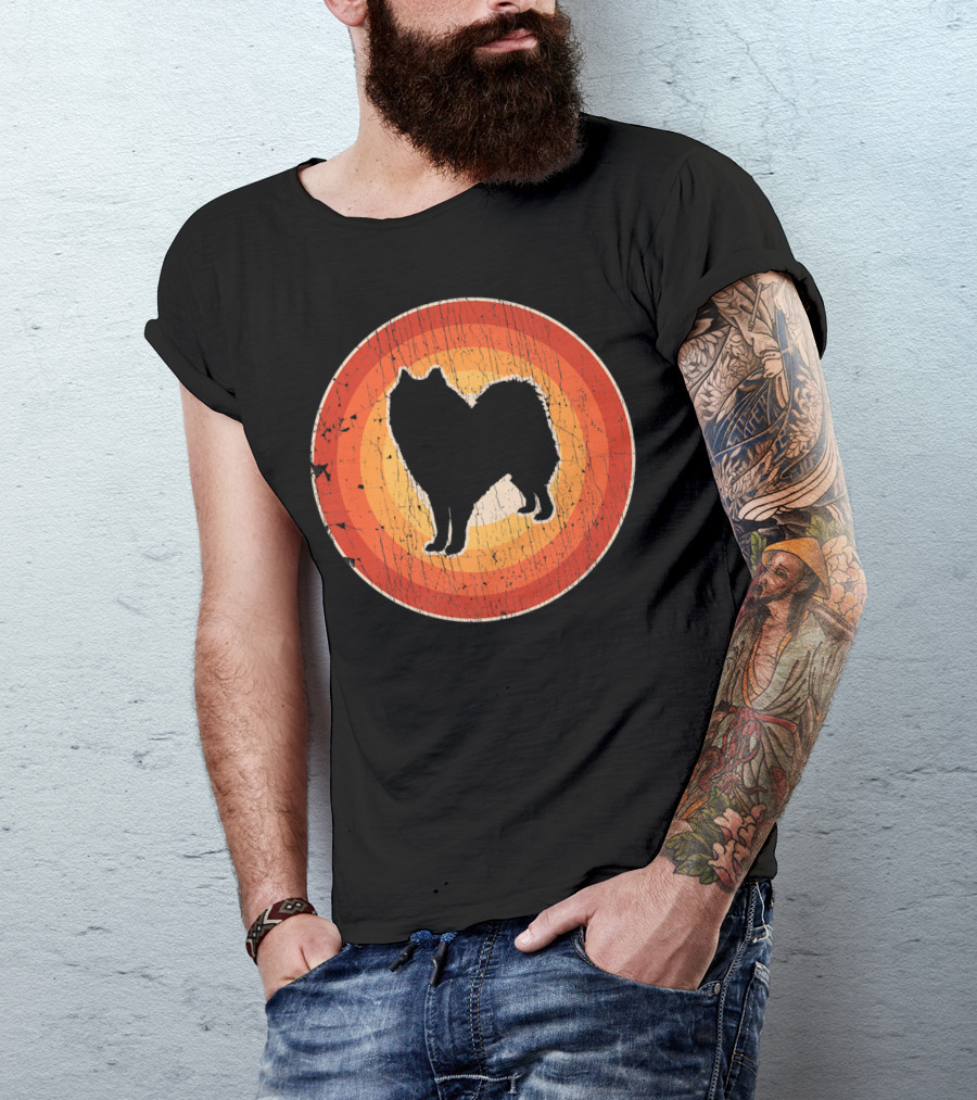 Samoyed Collie Silhouette Retro 60s 70s Style Vintage Circle T-Shirt