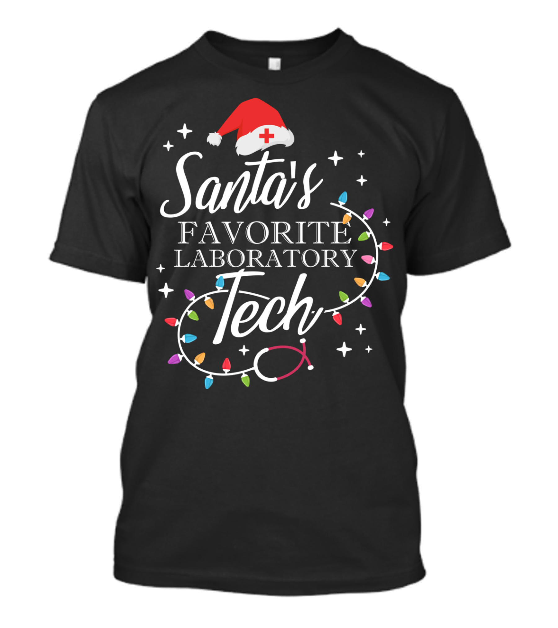 Santa's Favorite Laboratory Tech Holiday Lights Stethoscope T-Shirt