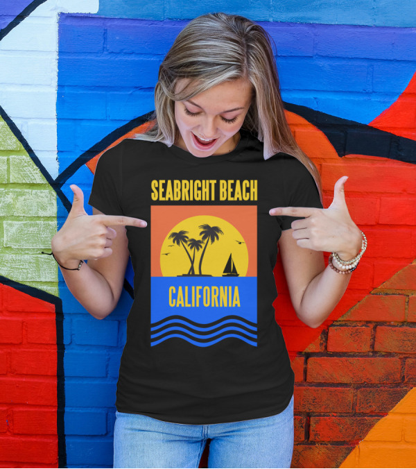 Seabright Beach California Sunset Palm Trees Sailboat Vacation T-Shirt