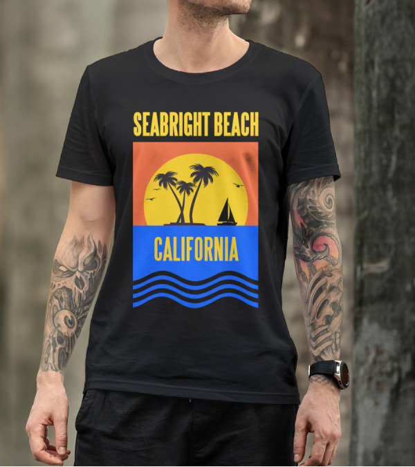 Seabright Beach California Sunset Palm Trees Sailboat Vacation T-Shirt