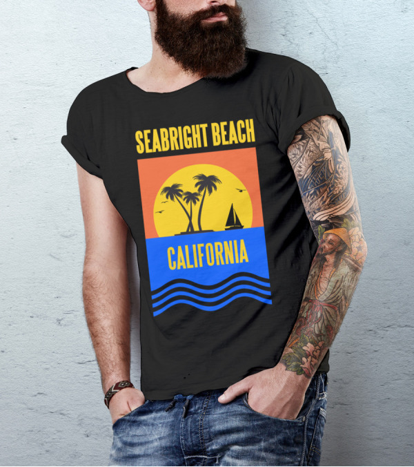 Seabright Beach California Sunset Palm Trees Sailboat Vacation T-Shirt