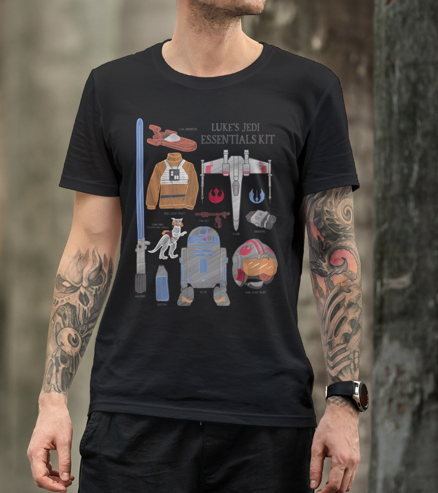 Star Wars Luke's Jedi Essentials Kit Landspeeder Rebel Flight Jacket X-Wing Starfighter Lightsaber Tauntaun Rebel Helmet R2-D2 T-Shirt