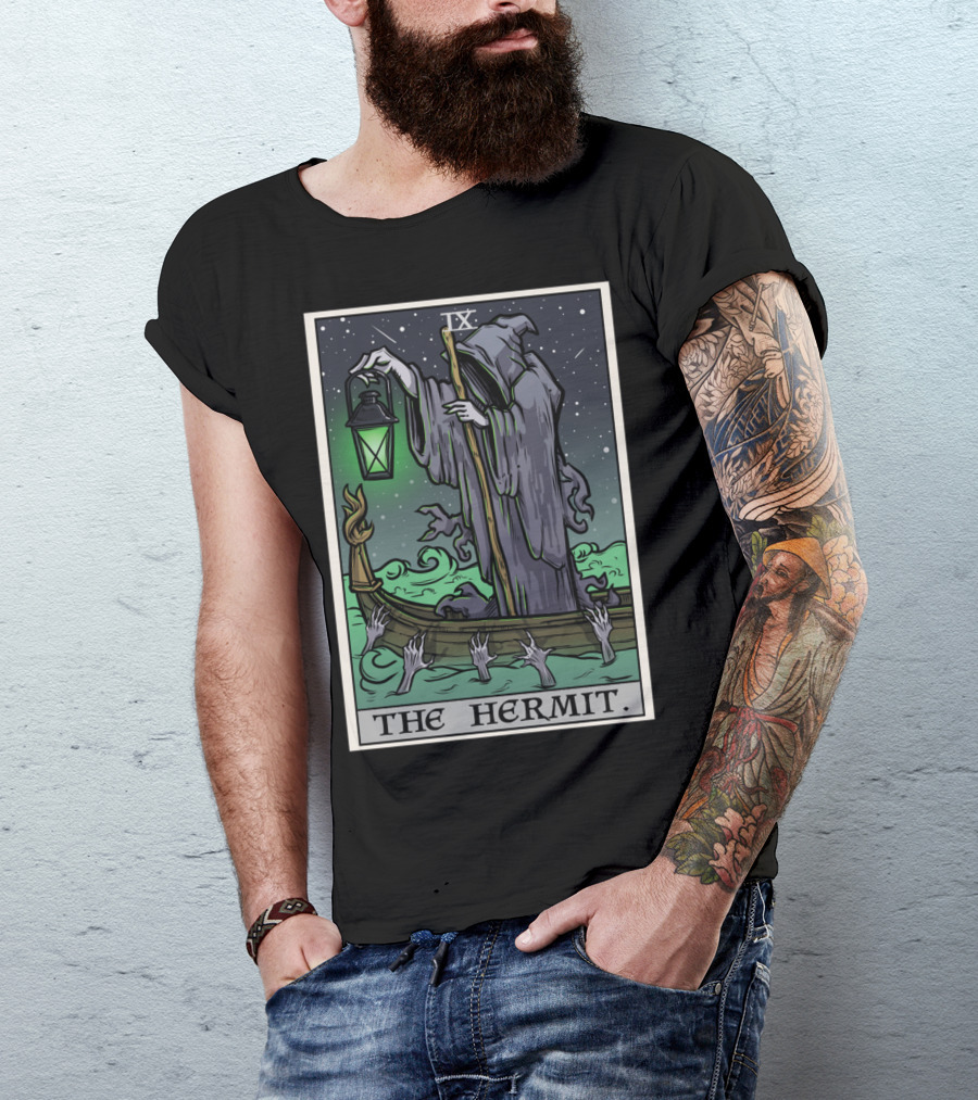 The Hermit Tarot Card IX Gothic Halloween Grim Lantern Boat T-Shirt