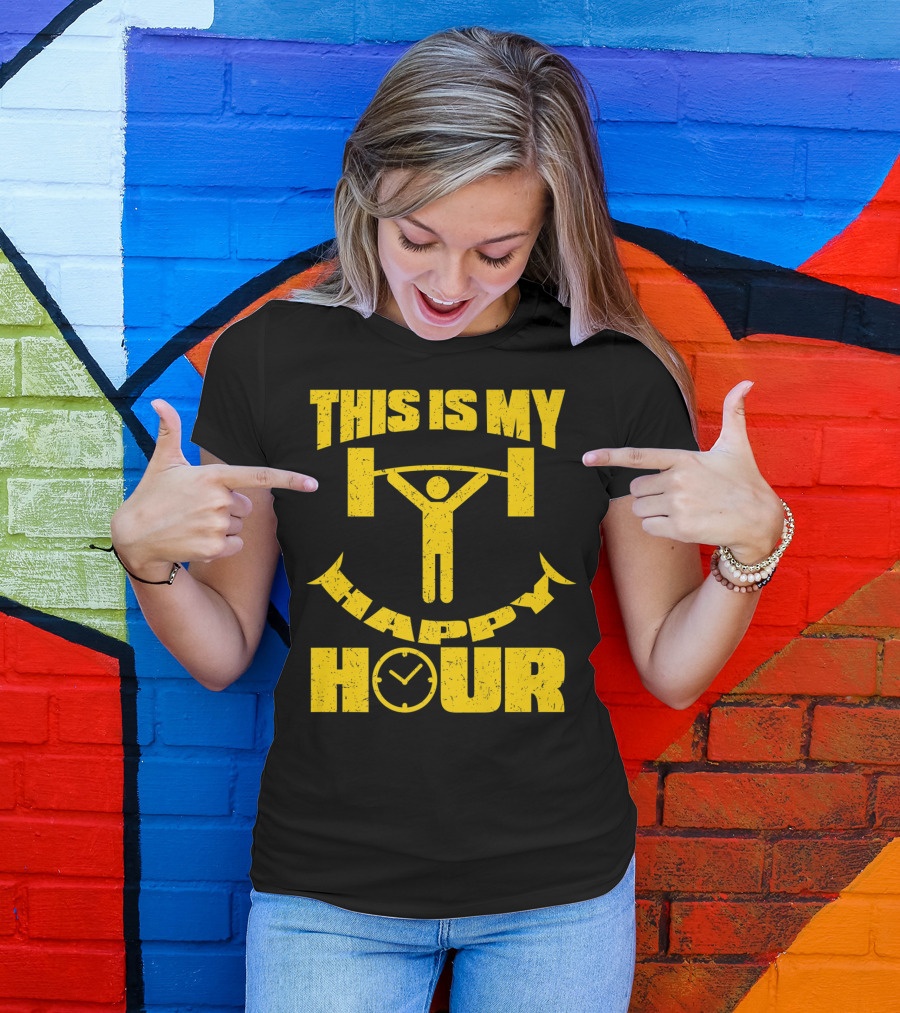 This Is My Happy Hour Weightlifting Workout Clock T-Shirt