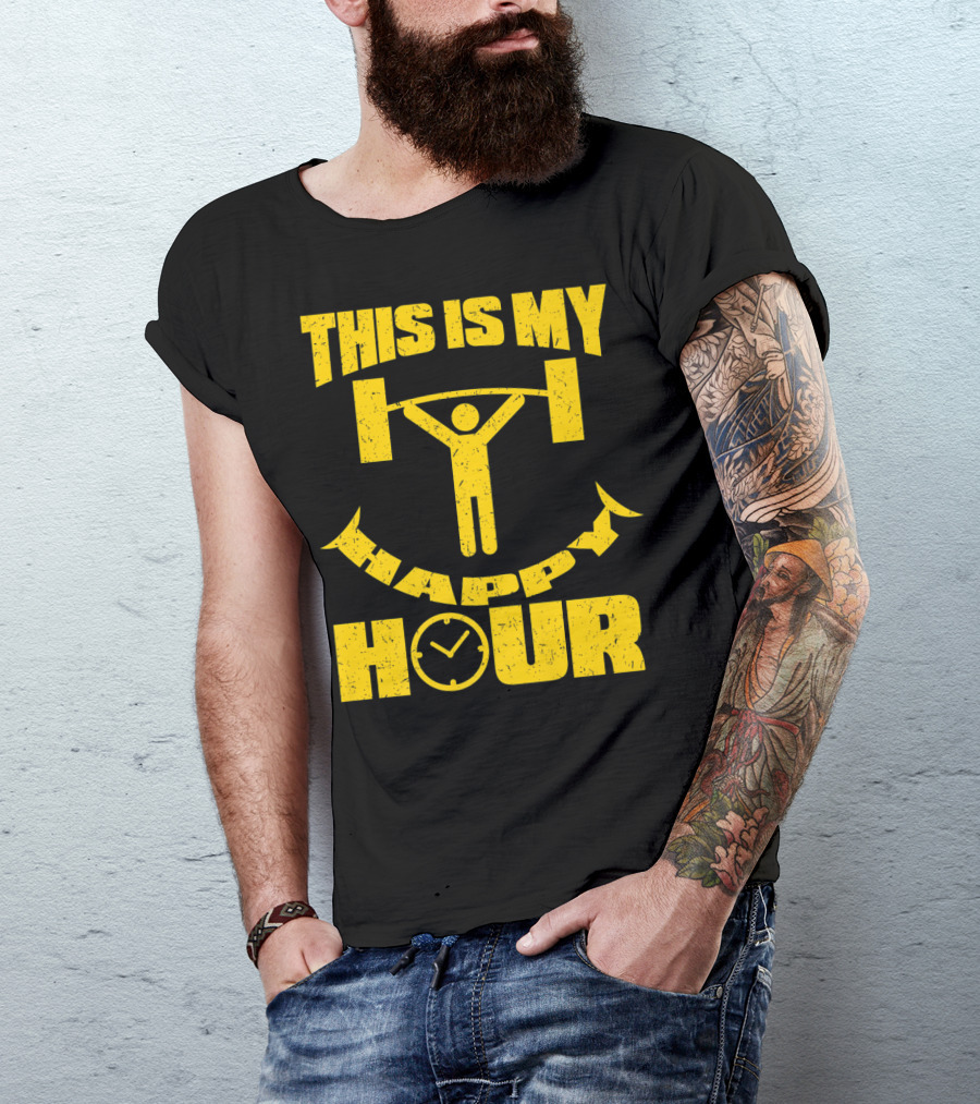 This Is My Happy Hour Weightlifting Workout Clock T-Shirt
