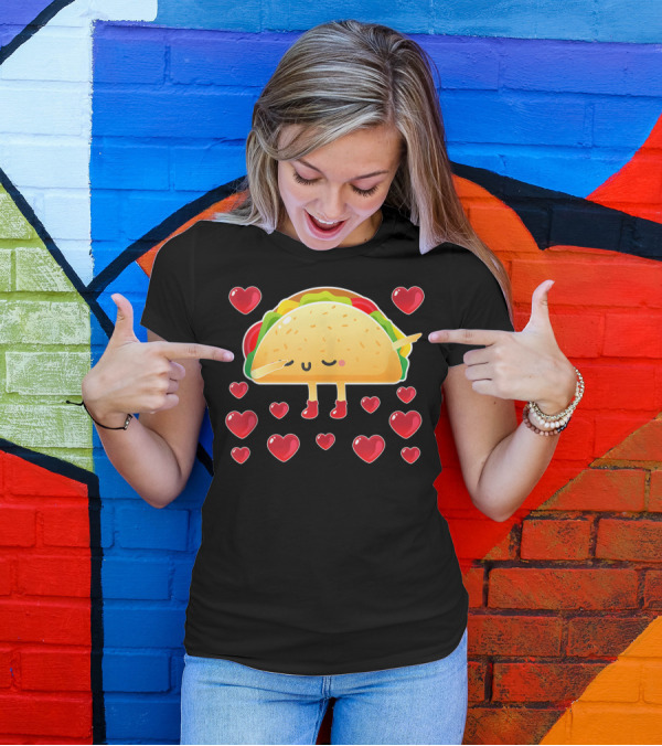 Valentine Hearts Taco Emoji For Girls And Men Taco Lovers T-Shirt