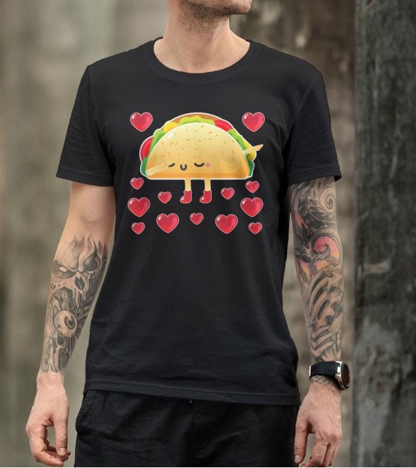 Valentine Hearts Taco Emoji For Girls And Men Taco Lovers T-Shirt