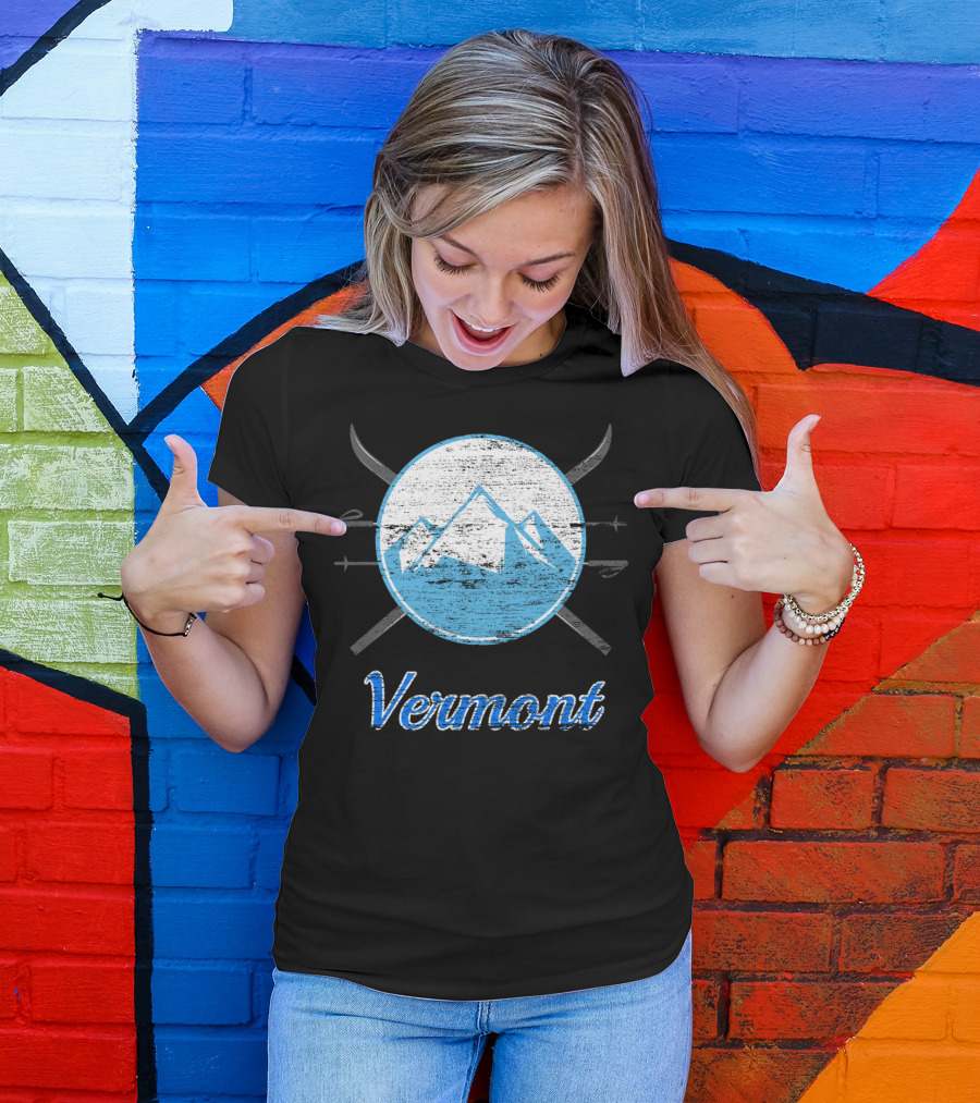 Vermont Blue Mountain Ski Crossed Skis T-Shirt
