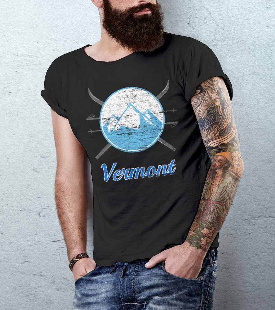 Vermont Blue Mountain Ski Crossed Skis T-Shirt