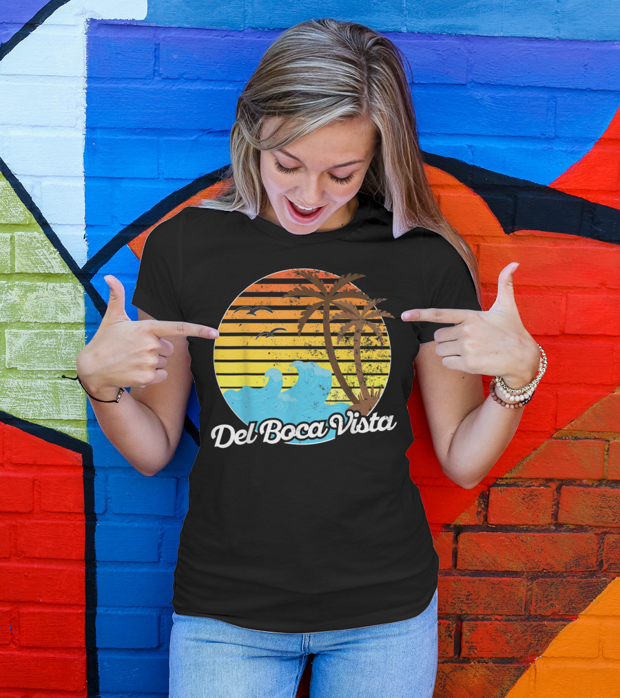 Del Boca Vista Vintage Palm Sunset Waves Florida T-Shirt