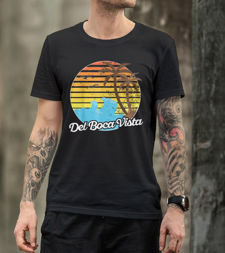Del Boca Vista Vintage Palm Sunset Waves Florida T-Shirt