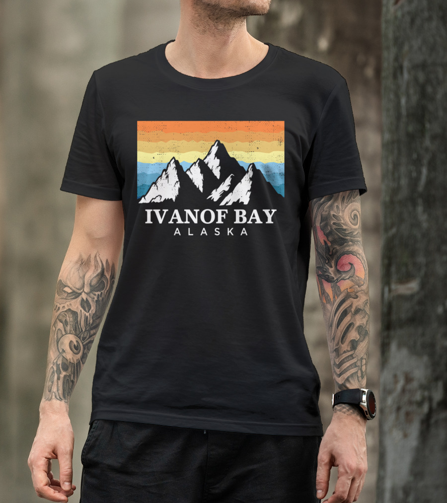 Ivanof Bay Alaska Vintage Mountain Hiking Retro Sunset T-Shirt
