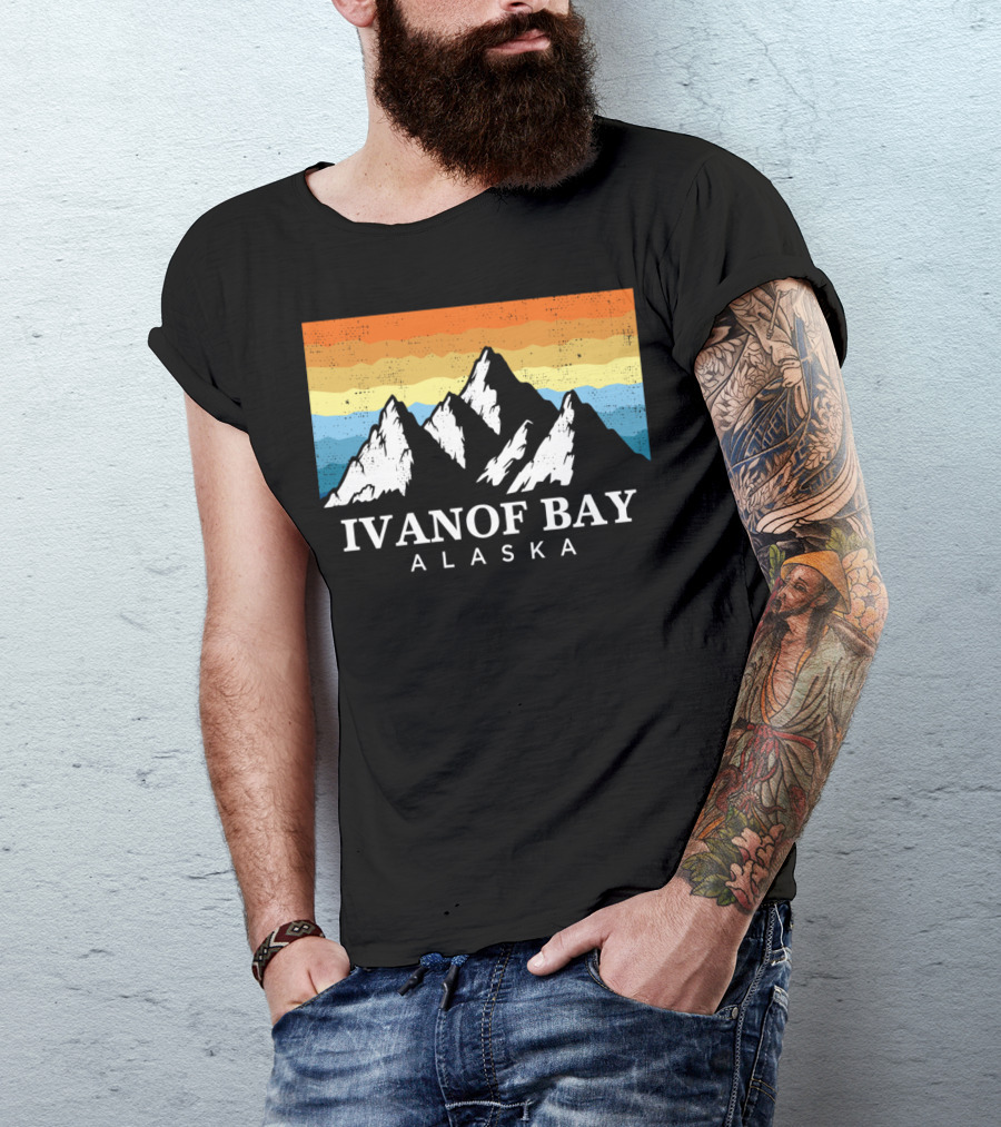 Ivanof Bay Alaska Vintage Mountain Hiking Retro Sunset T-Shirt