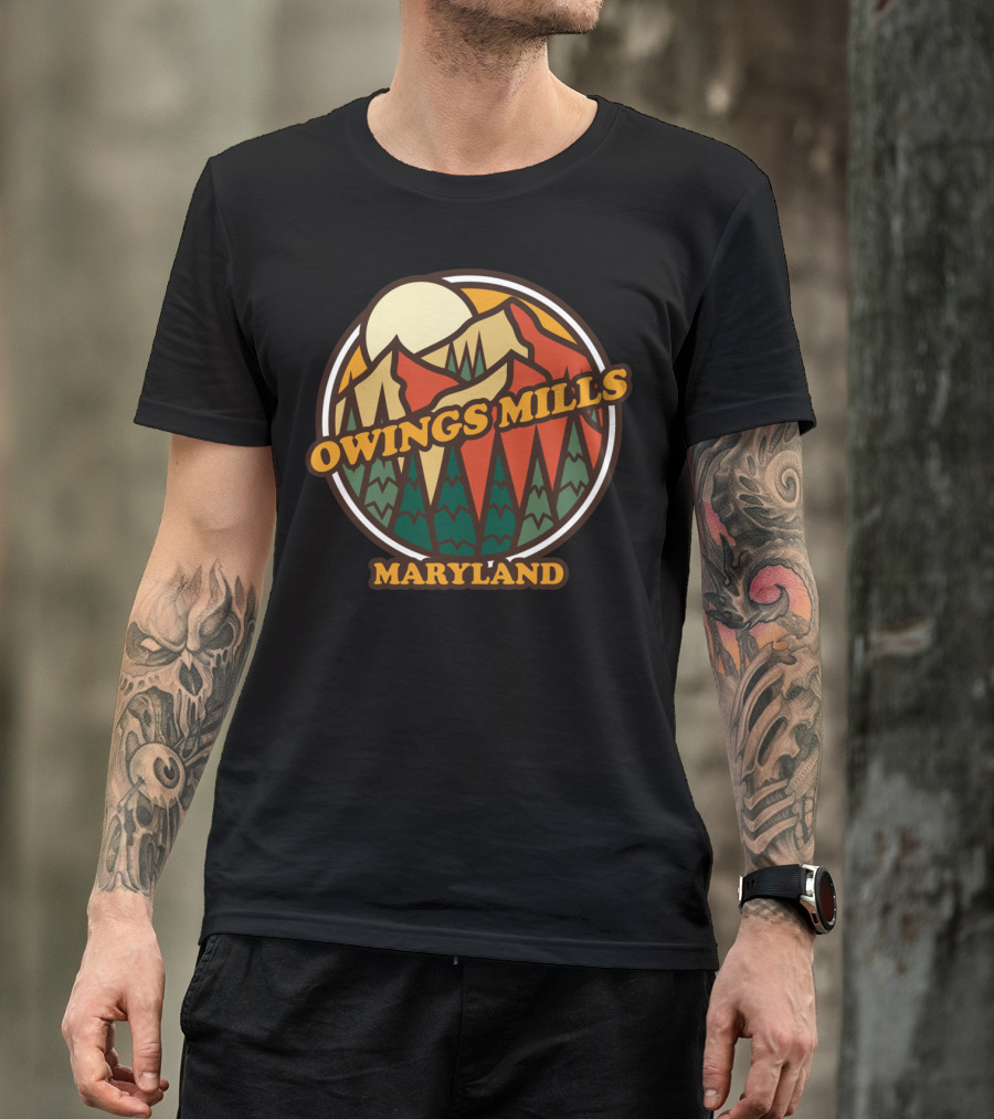 Owings Mills Maryland Vintage Mountain Hiking Forest Scene T-Shirt