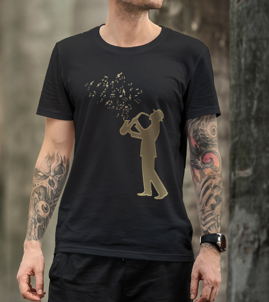 Awesome Jazz Music Silhouette Musical Notes T-Shirt