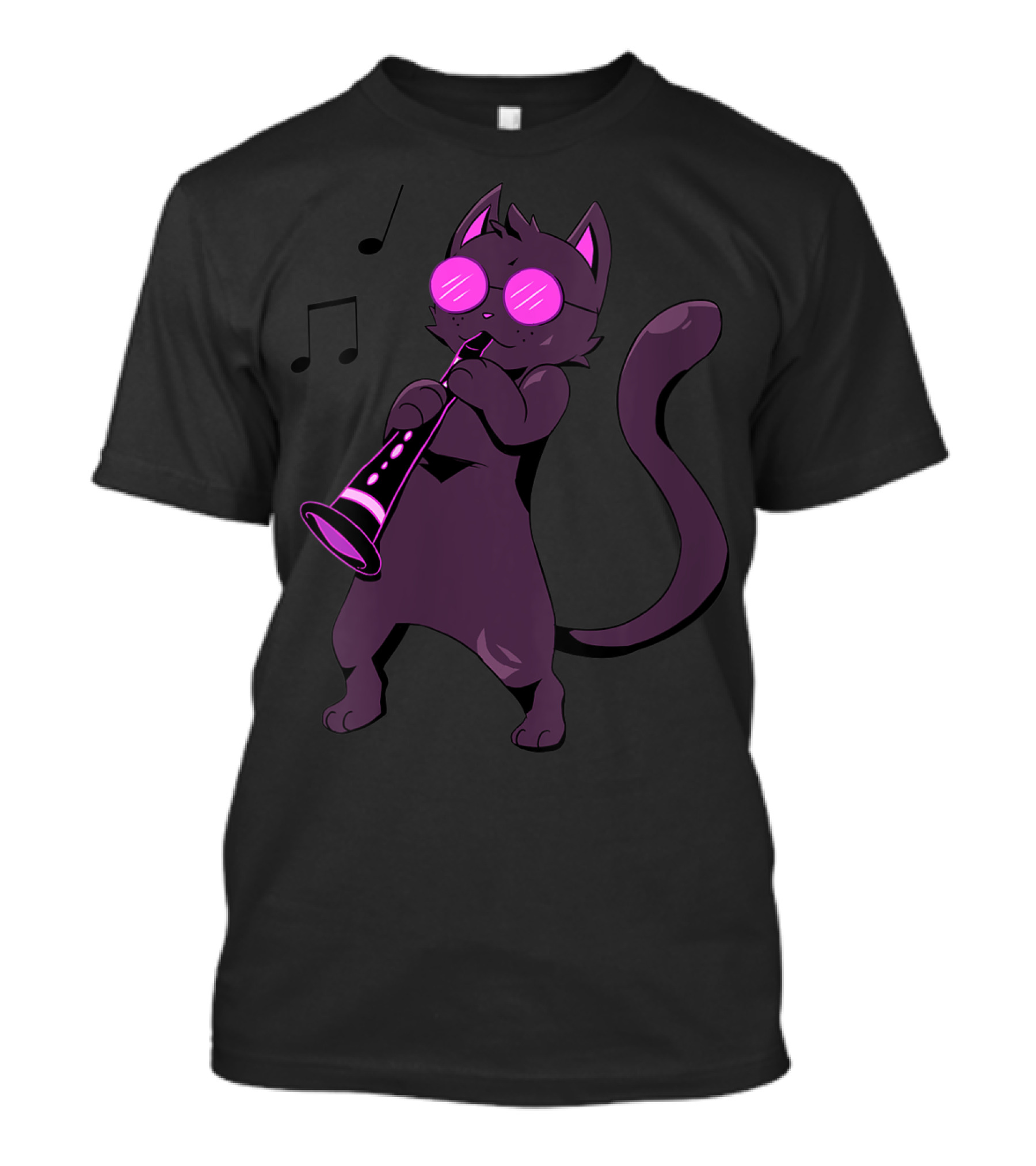 Clarinet Cool Cat Hippy Hipster Kitty With Sunglasses And Music Notes T-Shirt