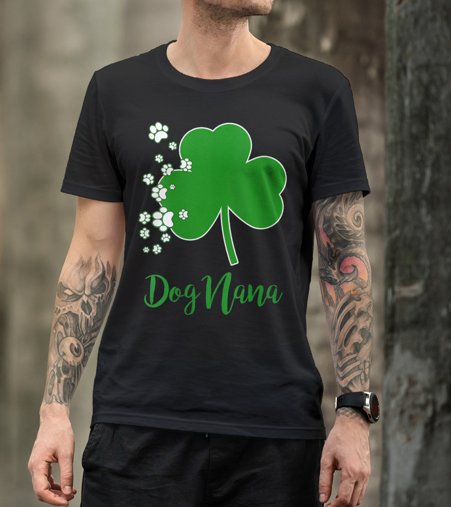 Dog Nana Irish Shamrock With Paw Prints T-Shirt