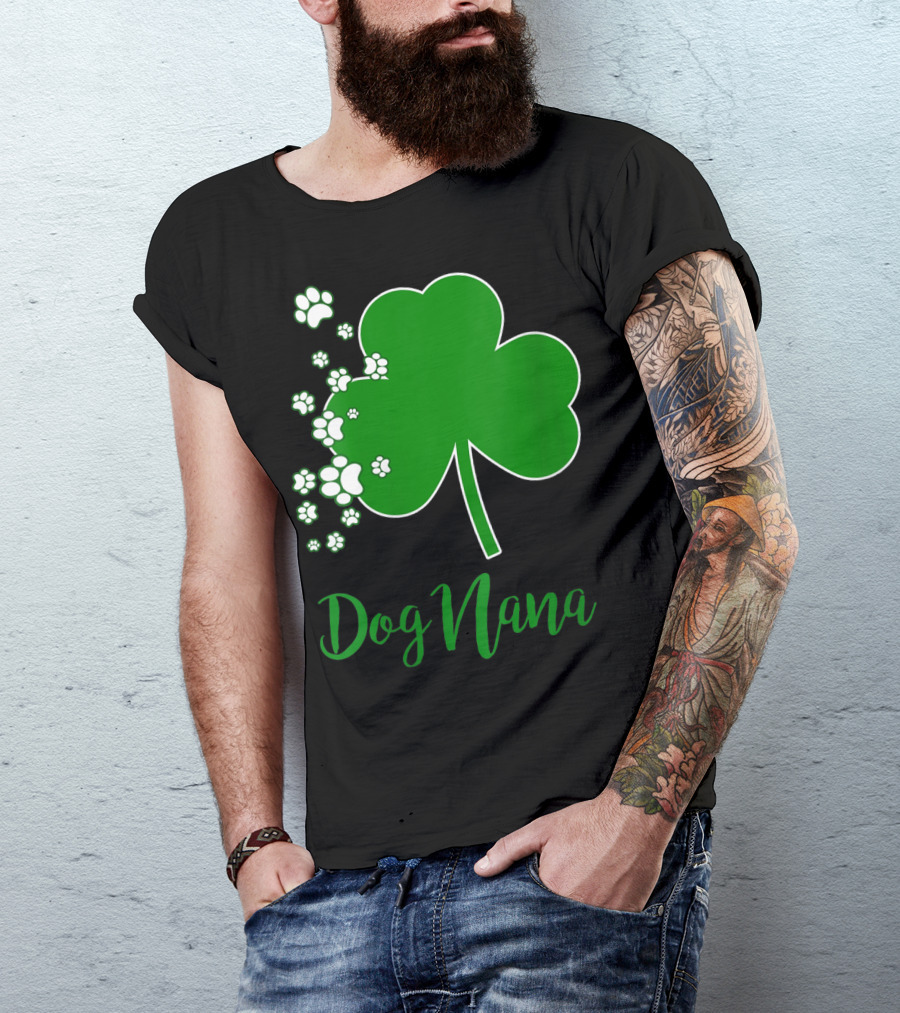 Dog Nana Irish Shamrock With Paw Prints T-Shirt