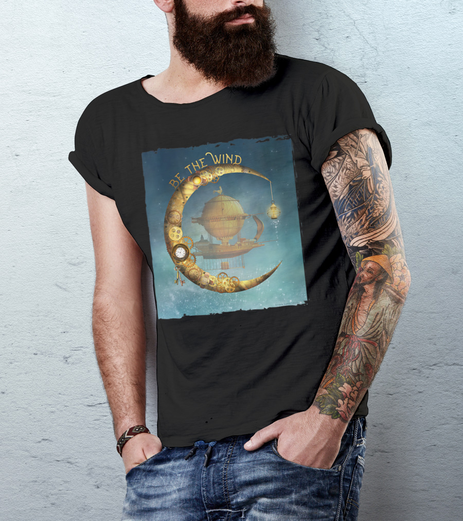Be The Wind Fantasy Airship Steampunk Moon Gears T-Shirt