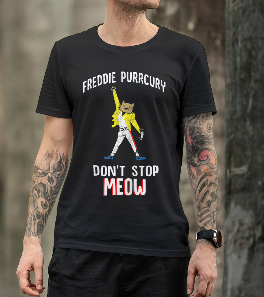 FREDDIE PURRCURY DON'T STOP MEOW CUTE CAT MUSIC BAND T-Shirt