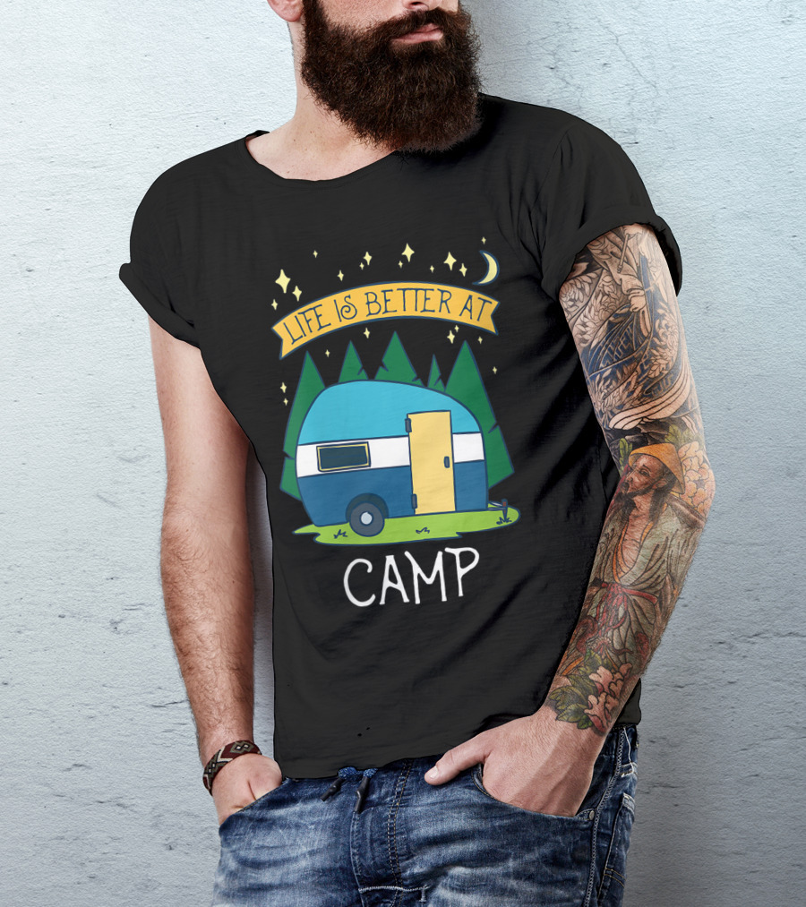 Life Is Better At Camp With Cute Camper And Forest Scene T-Shirt