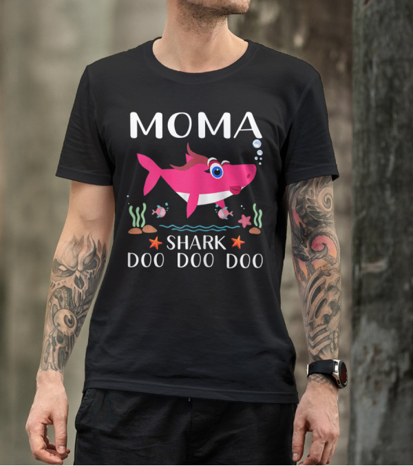 Moma Shark Doo Doo Doo Pink Grandma Ocean Scene T-Shirt