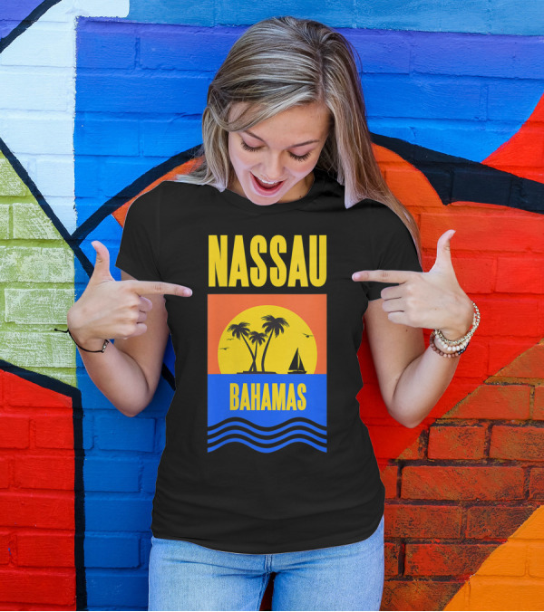Nassau Bahamas Sunset Palm Trees And Sailboat Ocean Waves T-Shirt