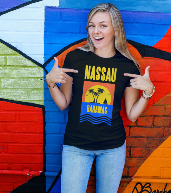 Nassau Bahamas Sunset Palm Trees And Sailboat Ocean Waves T-Shirt