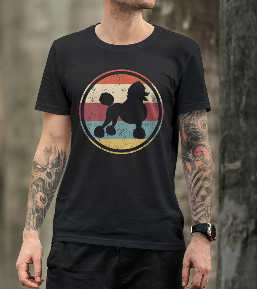 Poodle Lovers Vintage Retro Striped Circle Dog Poodle T-Shirt