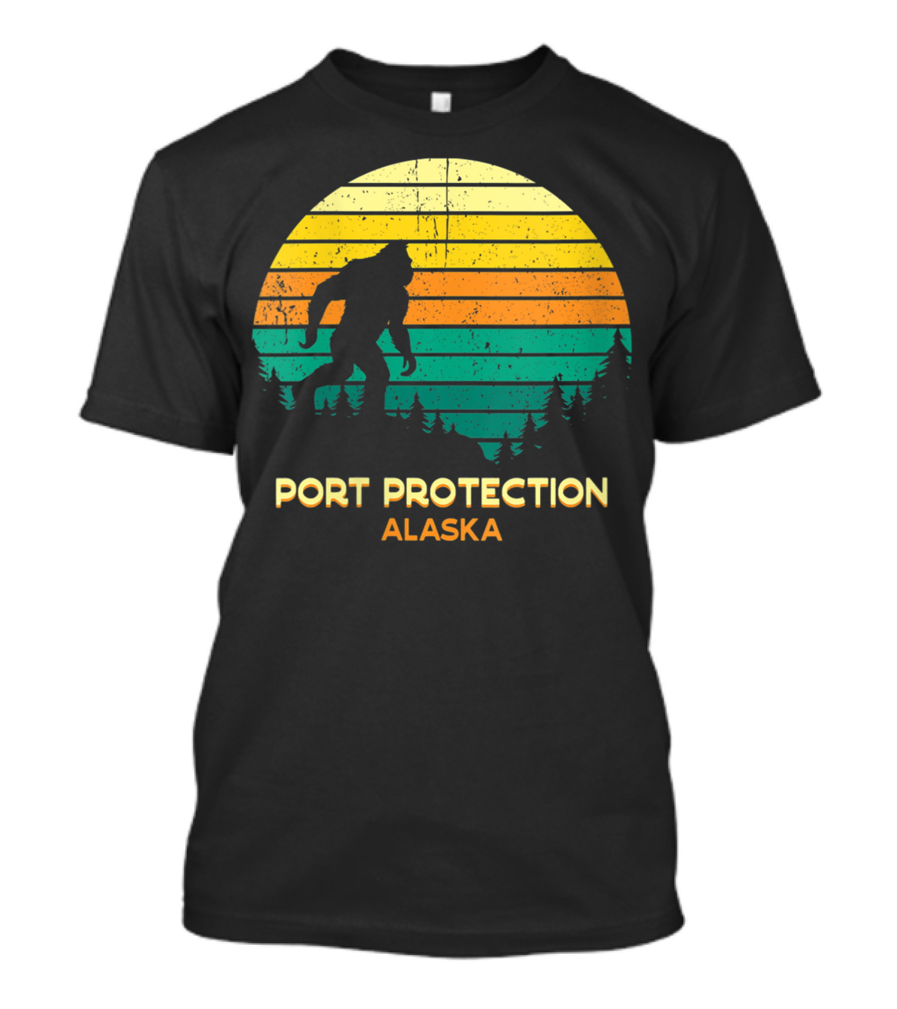 Port Protection Alaska Retro Sunset Bigfoot Bayou T-Shirt