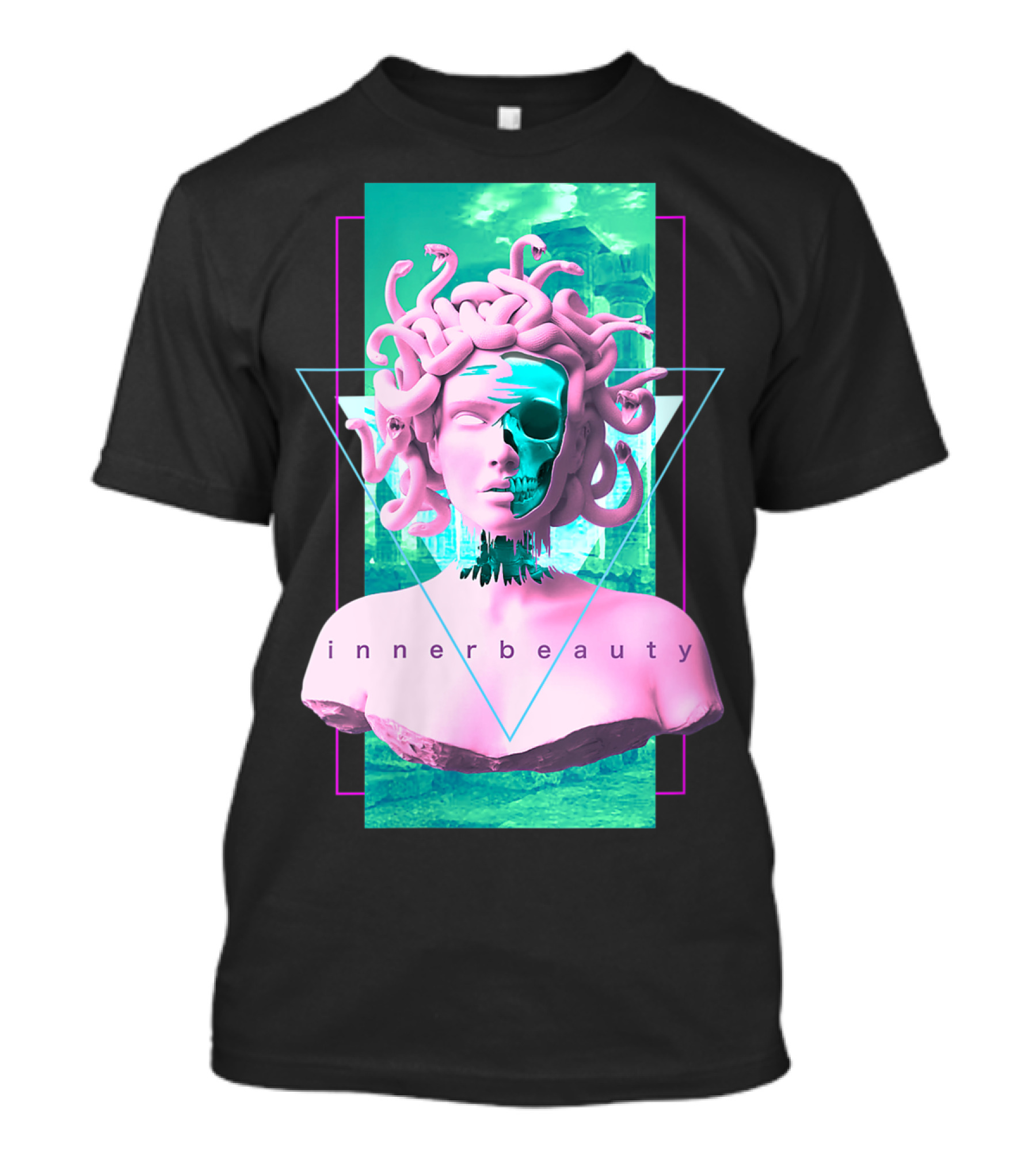 Inner Beauty Vaporwave Medusa Skull T-Shirt