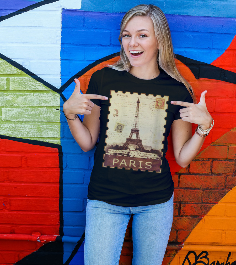 Paris Eiffel Tower Vintage Distressed Postage Stamp T-Shirt