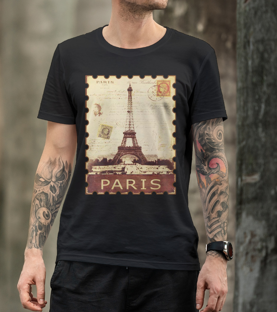 Paris Eiffel Tower Vintage Distressed Postage Stamp T-Shirt