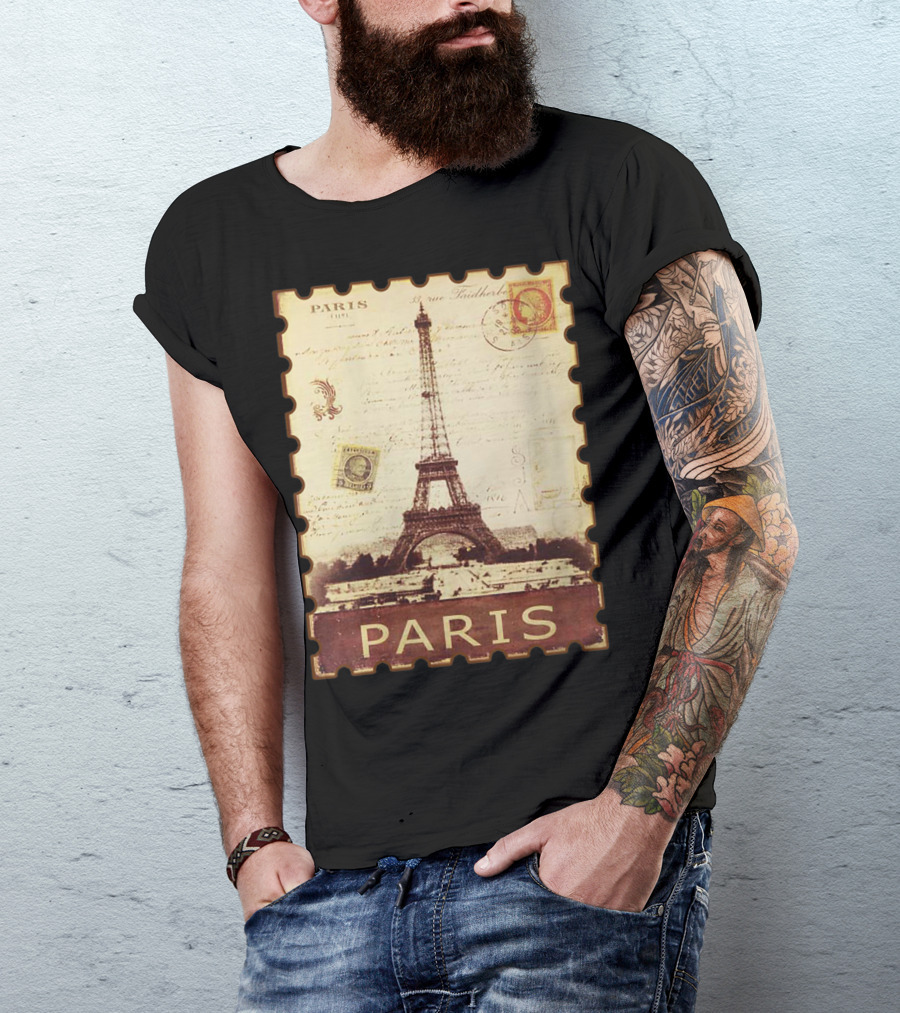 Paris Eiffel Tower Vintage Distressed Postage Stamp T-Shirt