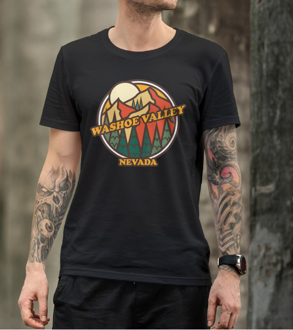Washoe Valley Nevada Mountain Vintage Retro Sunburst Forest Scene T-Shirt