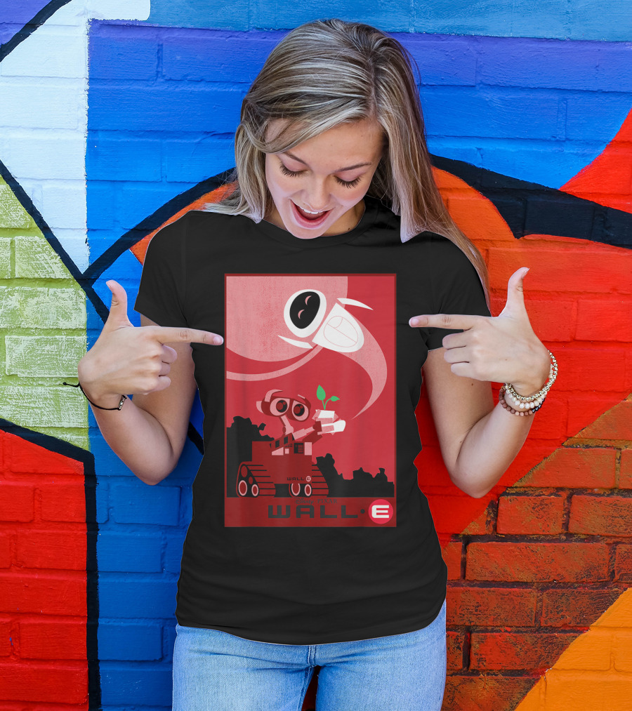 Disney Pixar Wall-E And Eve Red Poster With Plant T-Shirt