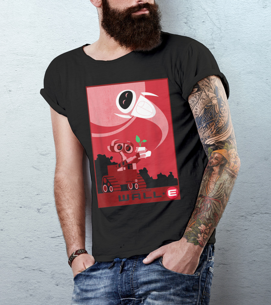 Disney Pixar Wall-E And Eve Red Poster With Plant T-Shirt