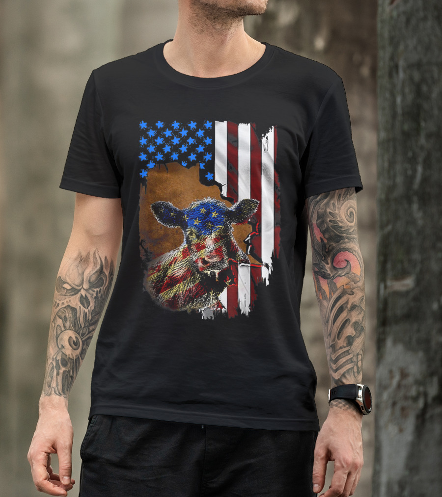 Heifer American Flag Farmer Cow Cattle July 4 T-Shirt