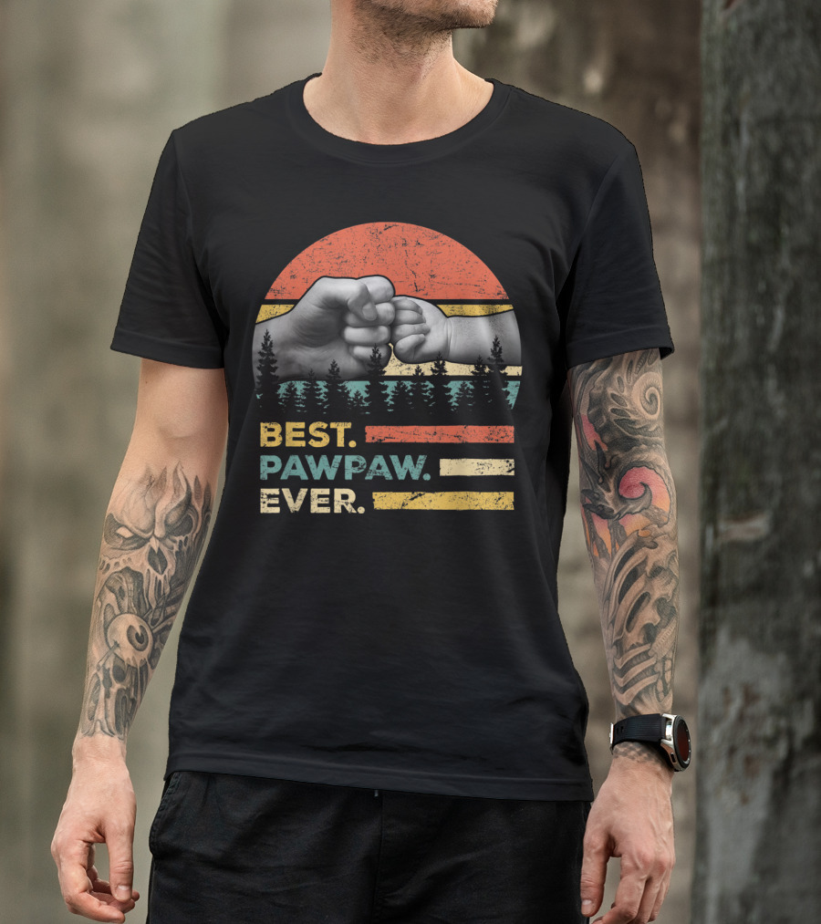 Best Pawpaw Ever Vintage Retro Fist Bump Forest Sunburst T-Shirt