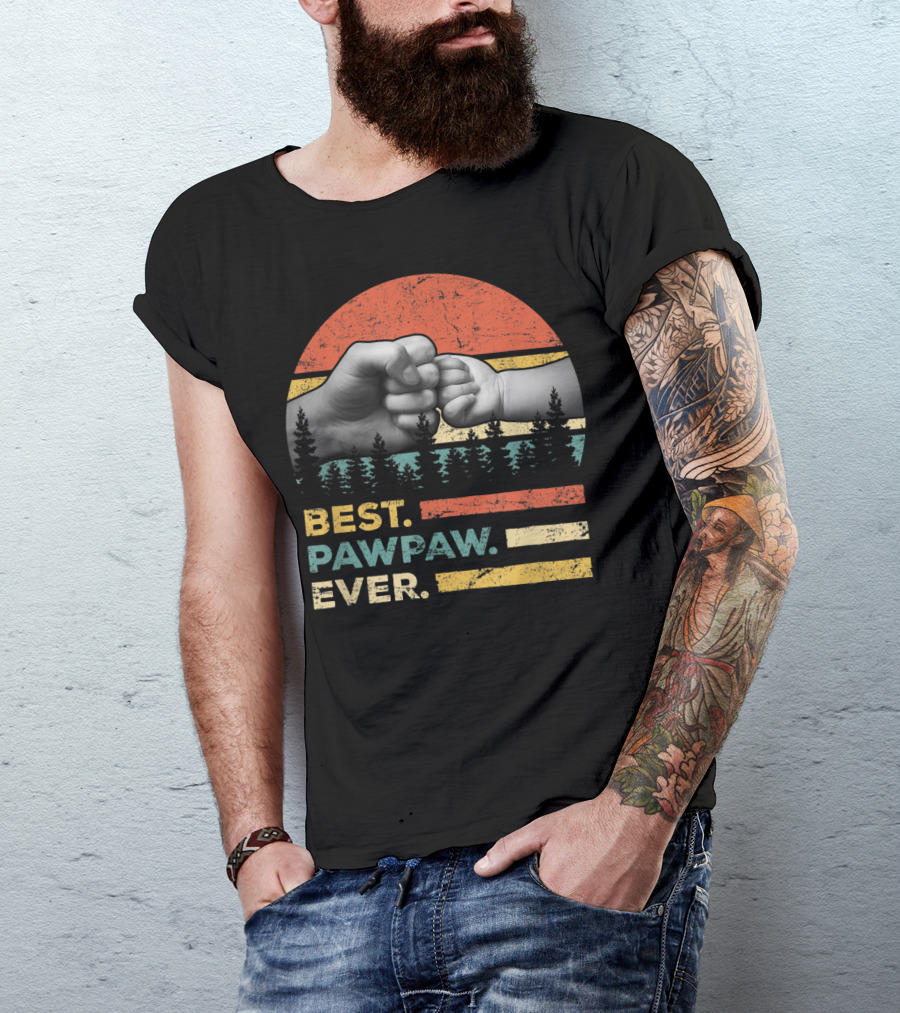 Best Pawpaw Ever Vintage Retro Fist Bump Forest Sunburst T-Shirt